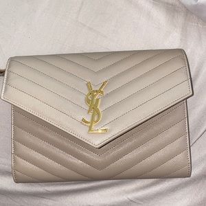 YSL Beige Monogramme Wristlet Envelope Pouch